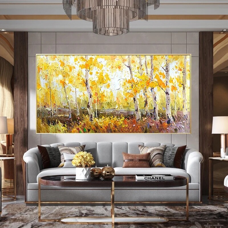 Handmade Canvas Birch Tree Forest Landscape Nature Wall Art Painting