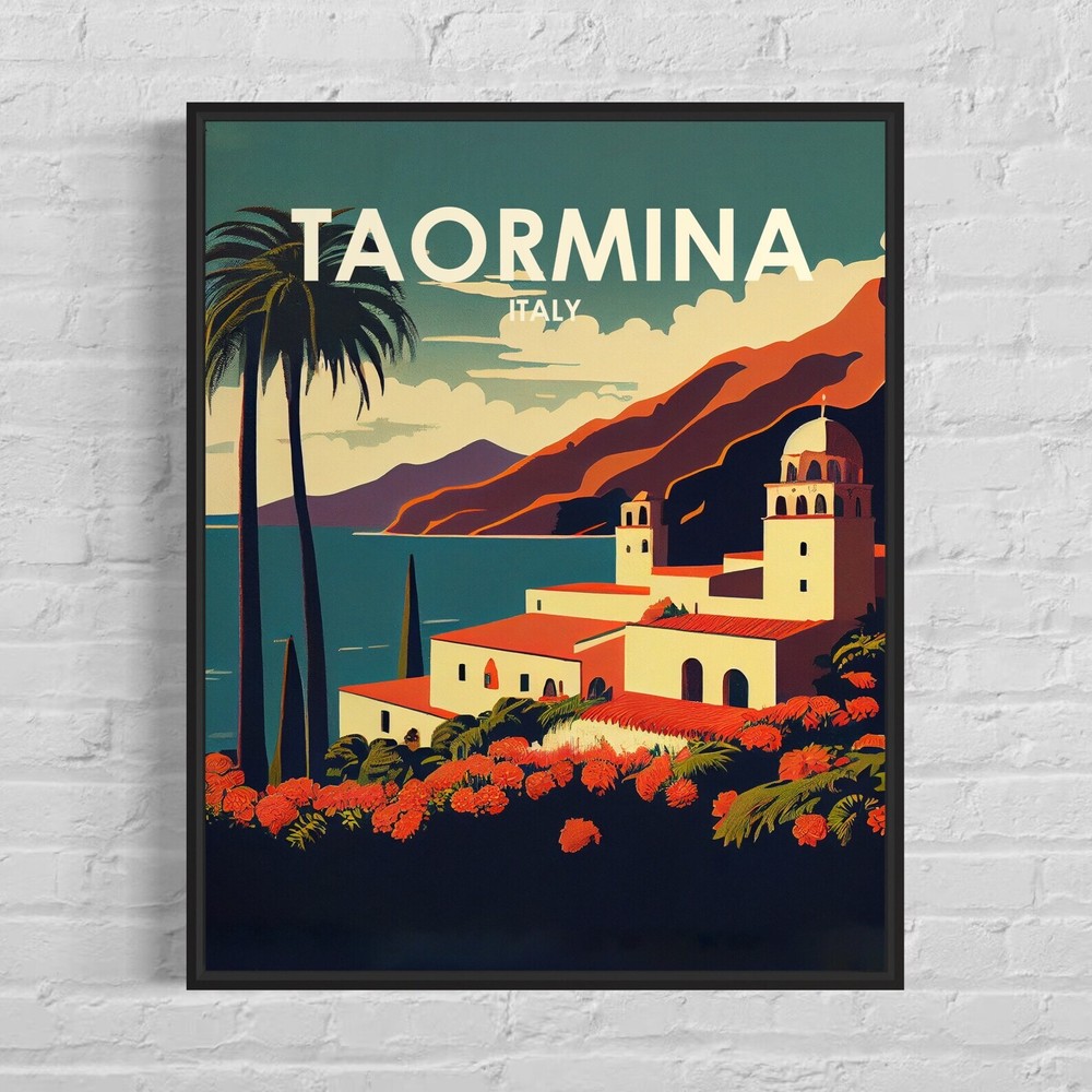 Taormina Italy Retro Art Print Taormina Italy Wall Art Illustration Taormina