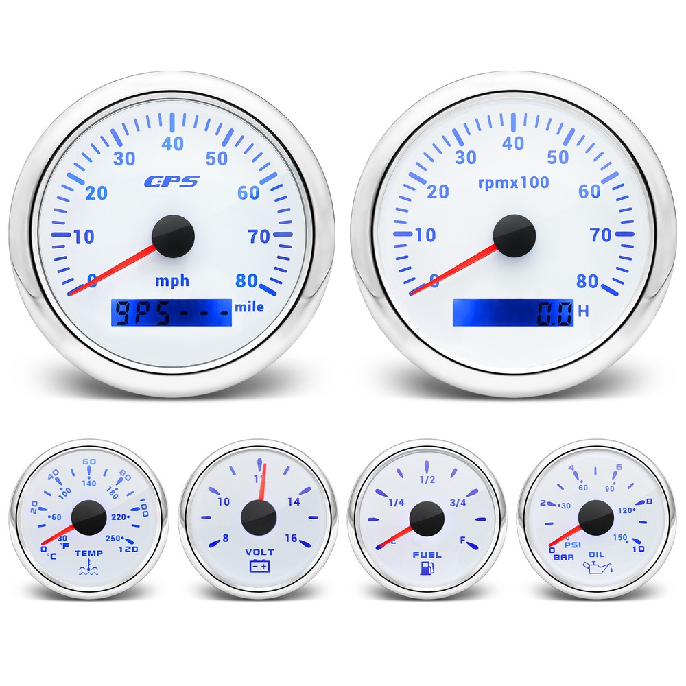 6 Gauge Kit with 85mm GPS Speedometer Tachometer Fuel Oil Temp Volt Senders