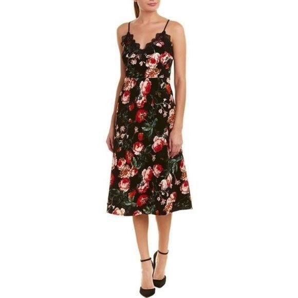 NEW Anthropologie Foxiedox Autumnal Slip Dress Size Small Petite Black Floral