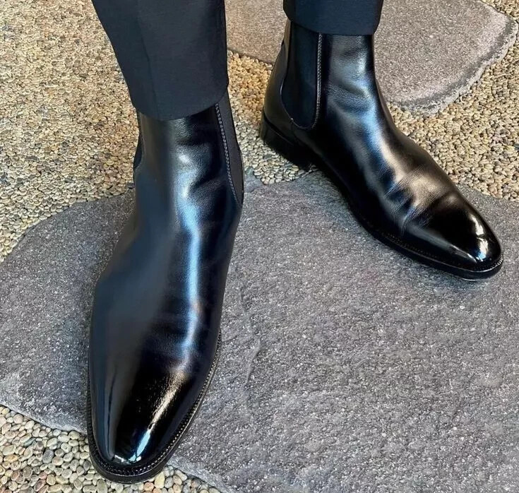 Handmade Black Leather Chelsea Boots for Men - Stylish Ankle Dress Boots
