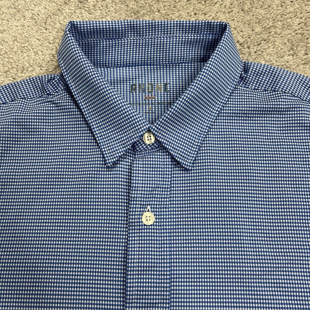 Rhone Commuter Shirt Men’s Medium Blue Check Stretch Performance Button Up