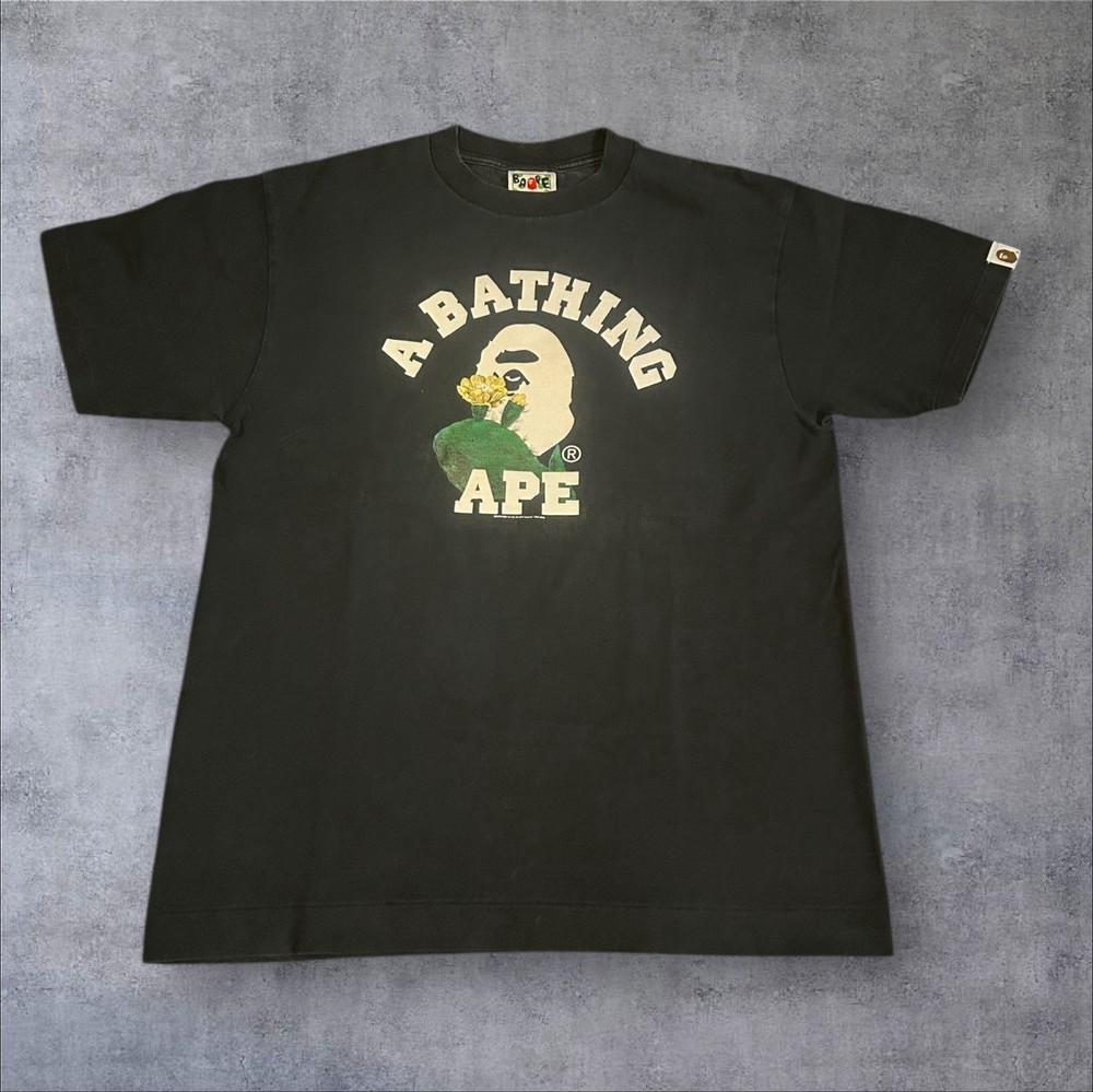 Vintage A Bathing Ape 2008 BAPE Flower Head Logo Tee Shirt Black Rare Sz Medium