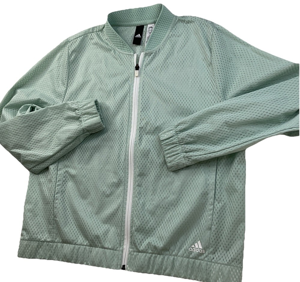 Adidas Jacket Women Sz M SID Summer Bomber Ash Green Mesh Full Zip Sports Gym