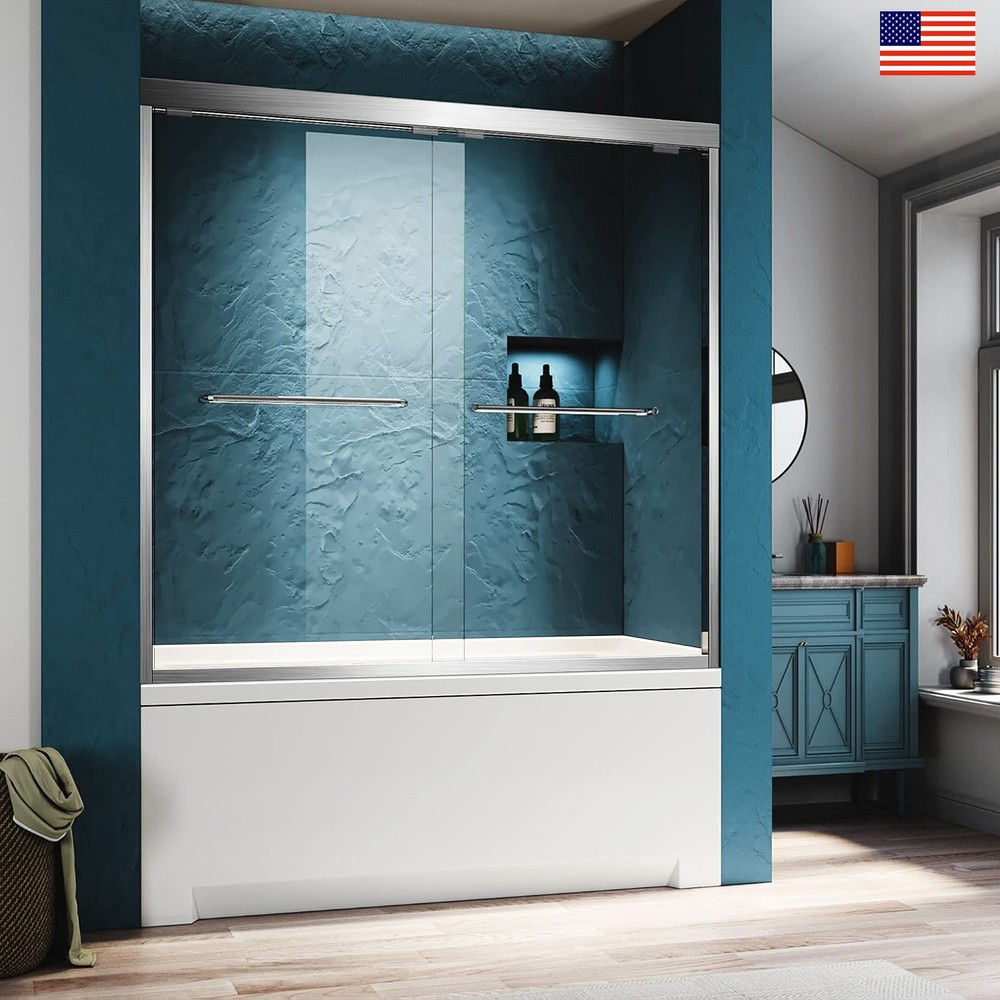 Brushed Nickel Framed Glass Shower Door 56-60W x 57H for Bathtub or Standup