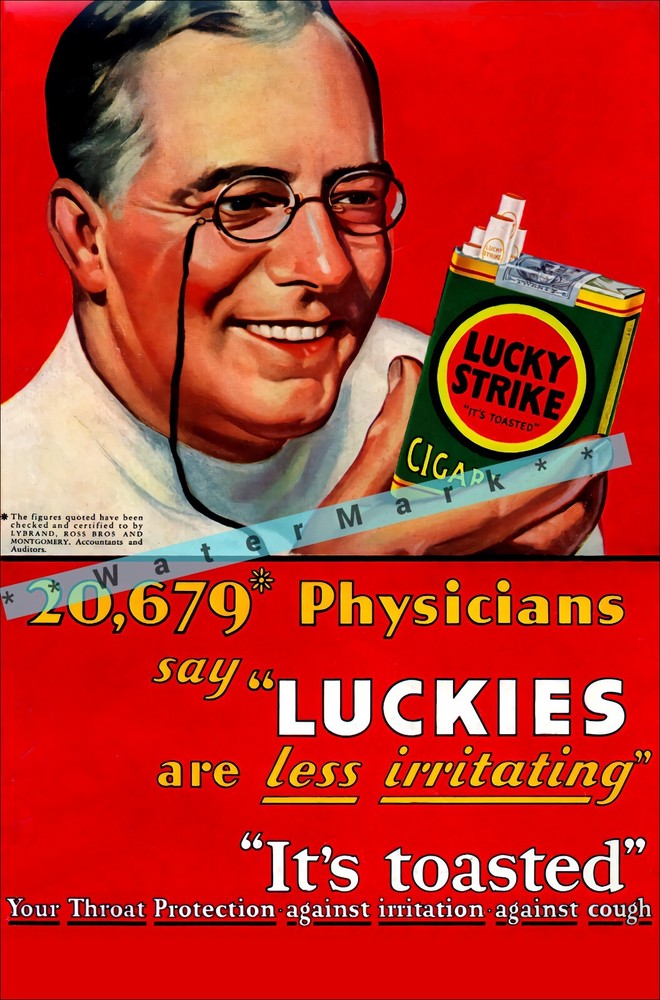Lucky 1930 Physicians Say Luckies It's Toasted Vintage Poster Print Retro Advert