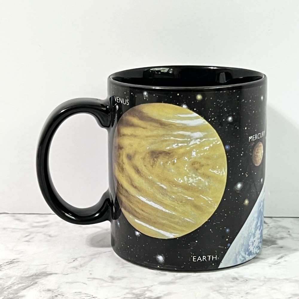 Vintage 1991 SOLAR SYSTEM Ceramic Mug CA Academy of Science Lynette Cook Black-image