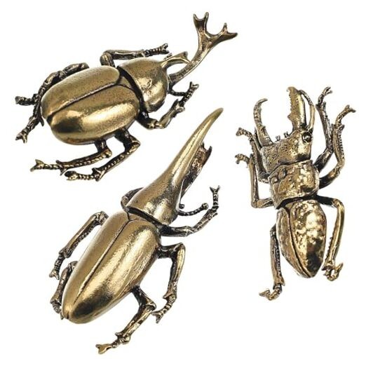 3pcs Vintage Brass Gold Beetle Decorations Statues Sculpture, Metal Animal