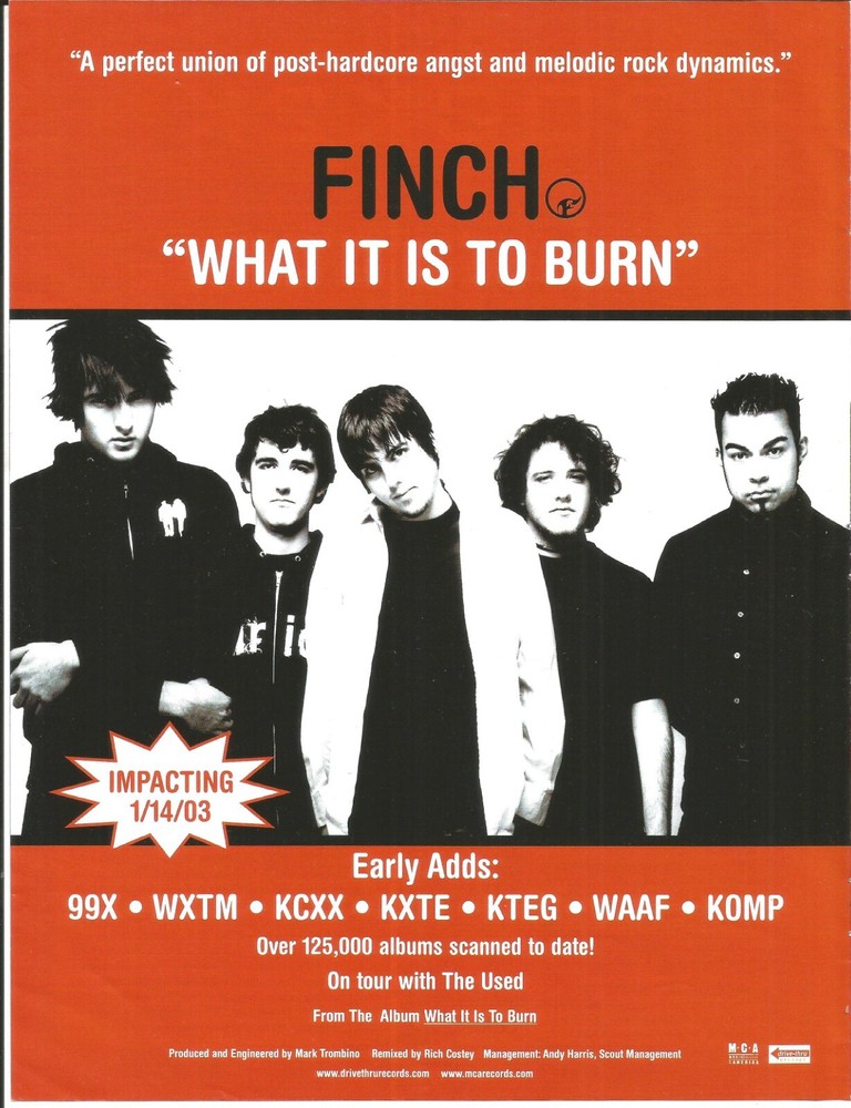 FINCH Rare VINTAGE What it is 2003 PROMO TRADE AD Poster for Burn MINT 8.5x11