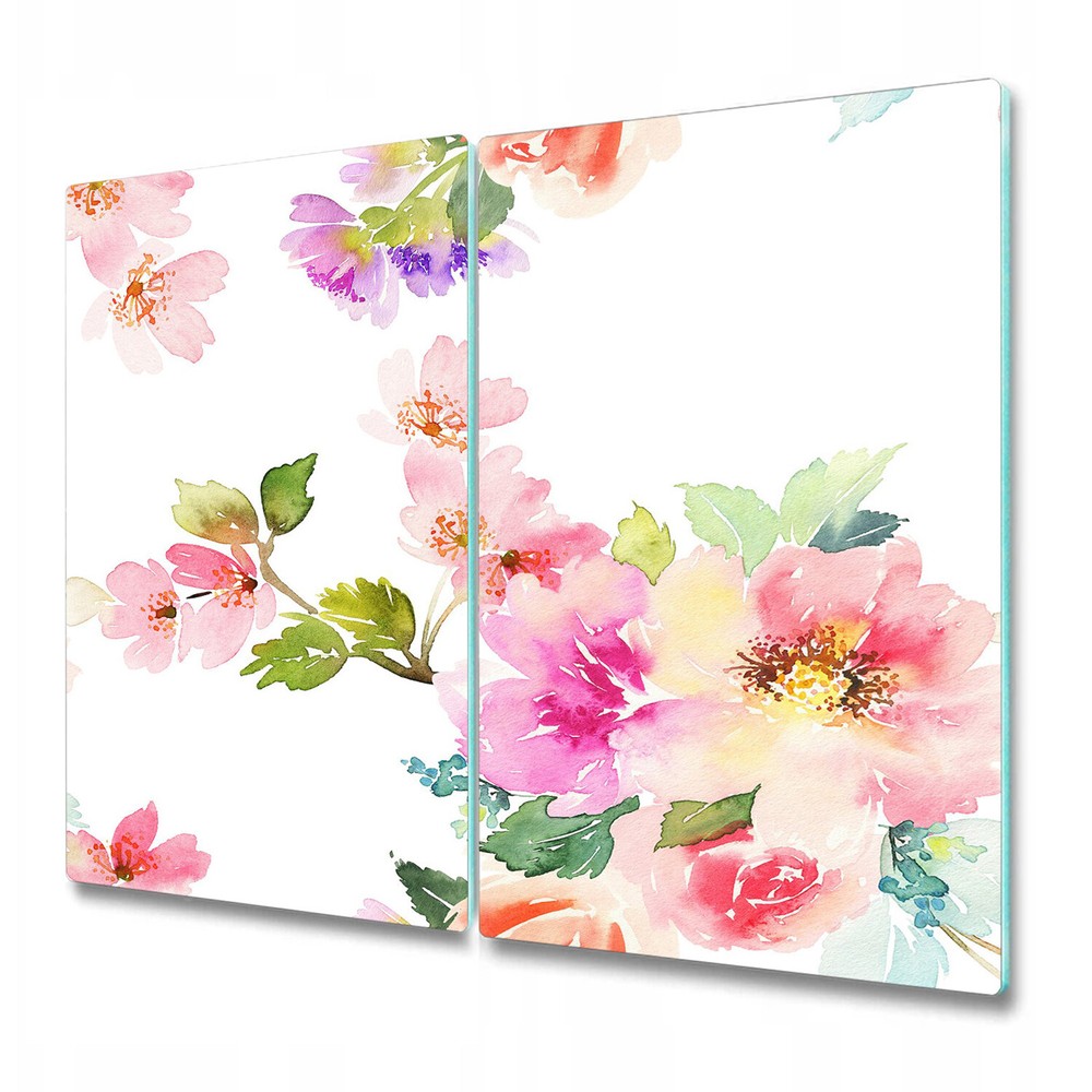 Glass Cutting Board Worktop Saver Delicate Flowers Watercolour Leaves 2x30x52