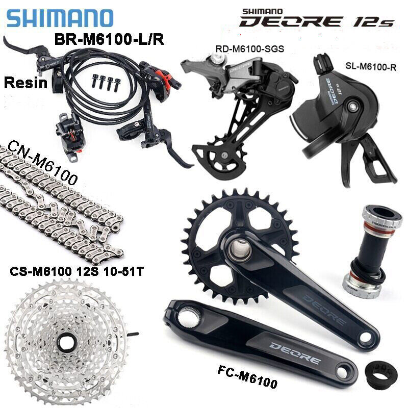 SHIMANO DEORE M6100 MTB 12-Speed Drivetrain Groupset W/ Hydraulic Disc Brake Set