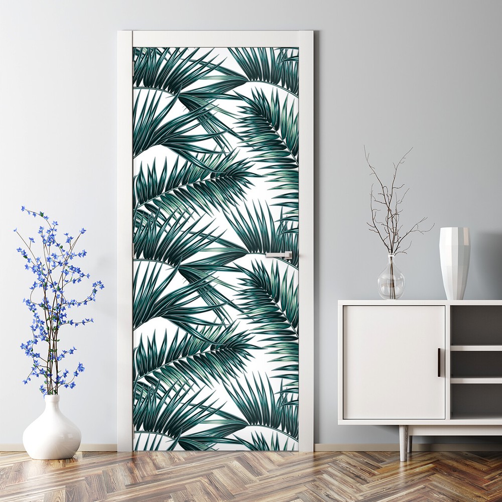 Tropical Palm Leaf Mural Self-Adhesive Green Door Decal