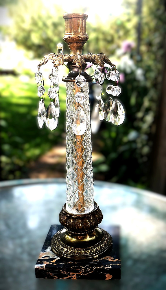 Vintage Brass, Crystal, Marble, Candlestick Holder 15