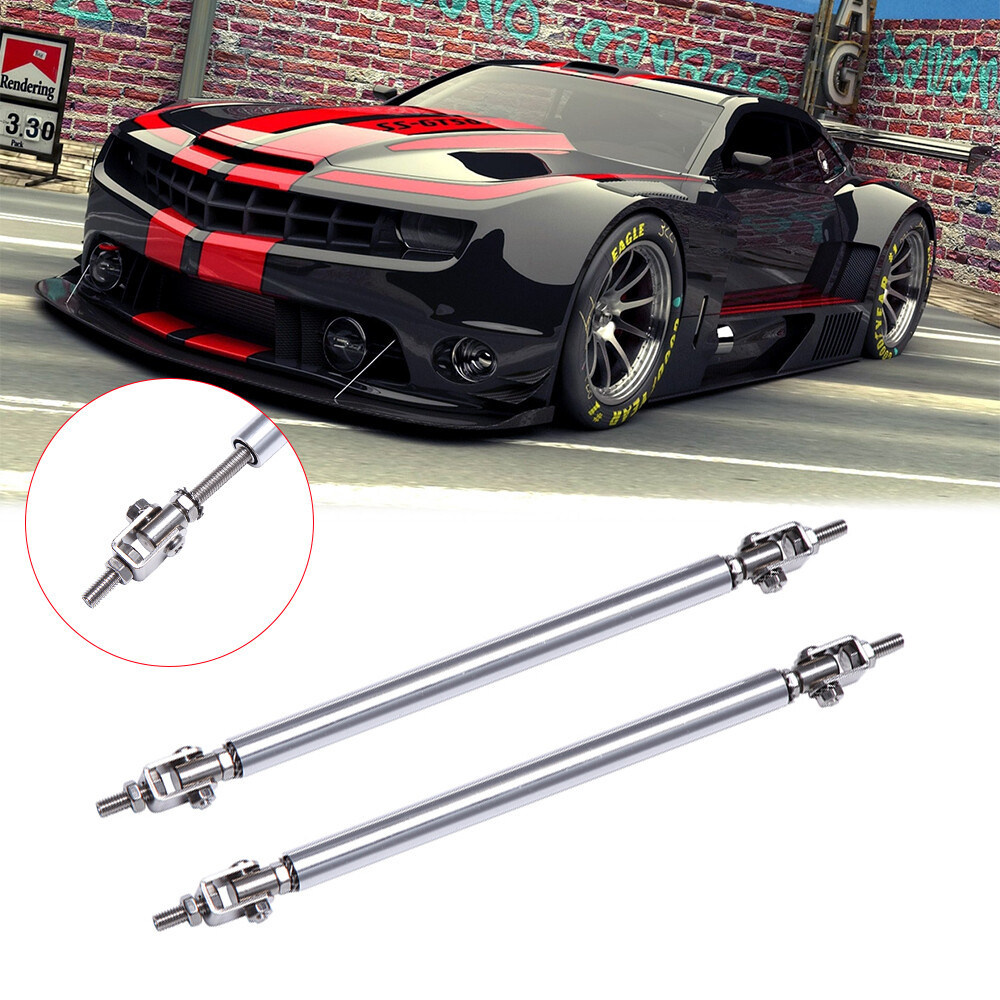 2X 10cm Silver Adjustable Bumper Lip Splitter Support Strut Rods