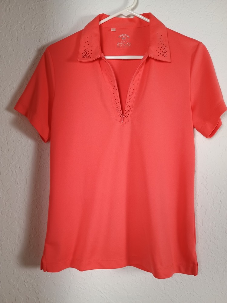 Monterey Club Women's Medium M Coral Pink Short Sleeve Golf Polo Shirt...