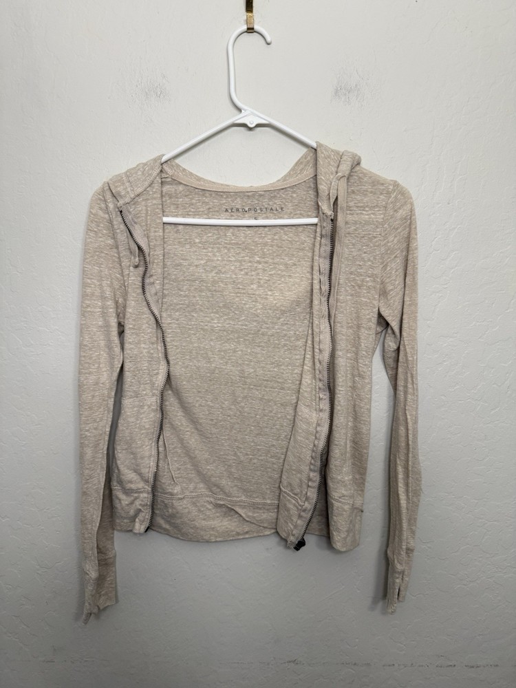 Aeropostale Women’s Beige Thin Full Zip Up Hoodie Size Small