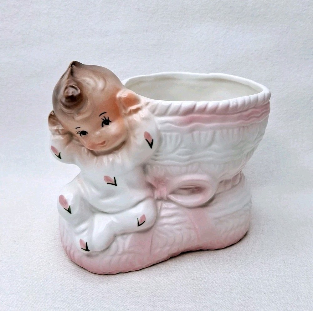 Vintage Rubens Originals Baby Girl Boot Planter Japan Pink White