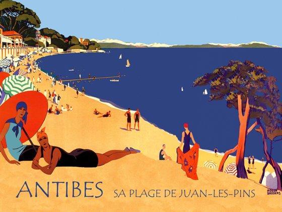 France Ladies Beach  Antibes Juan Pins  Vintage Poster Repo FREE S/H in USA