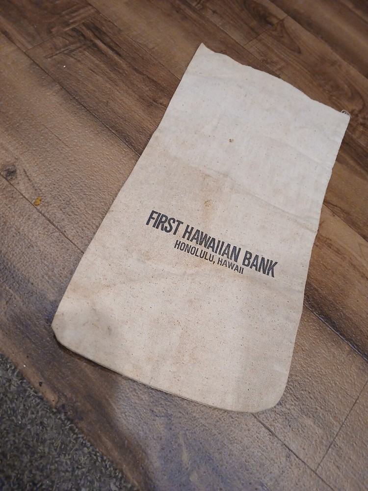 ВИНТАЖНЫЙ ХОЛСТ МОНЕТА НАЛИЧНЫЕ ПЕРВЫЙ ГАВАЙСКИЙ БАНК ГОНОЛУЛУ ДЕНЬГИ ДЕПОЗИТ СУМКА