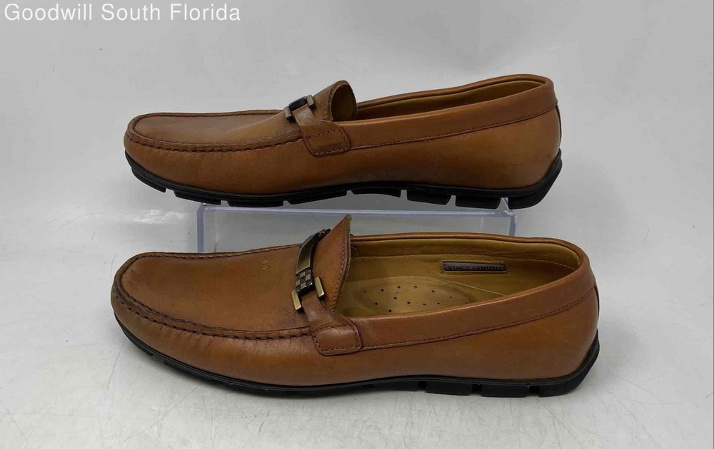 Vince Camuto Mens Brown Leather Moc Toe Slip-On Loafer Shoes Size 8