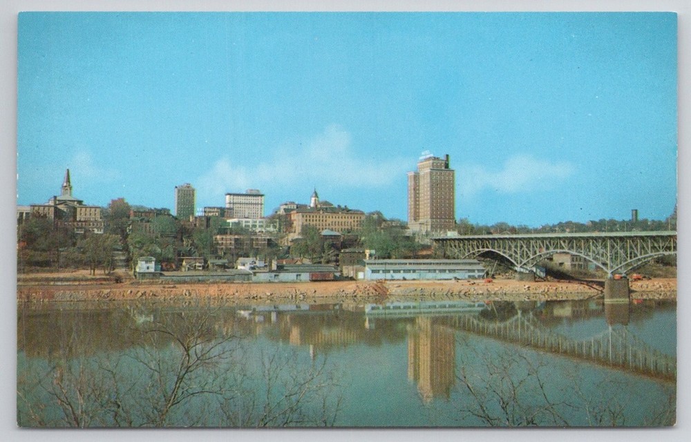 Knoxville TN Skyline Gay St Bridge Tennessee River Plastichrome Postcard