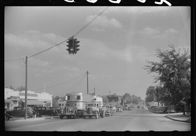 Photo:1930s Downtown Street Traffic Signal Trucks Cars