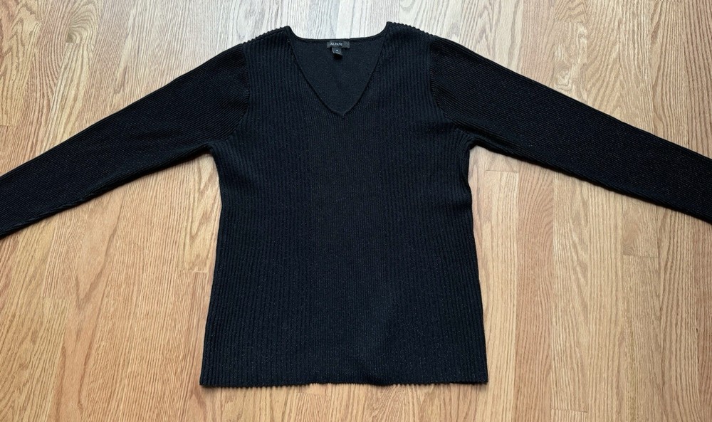 Alfani Metallic Ribbed V-Neck Sweater Women’s Size 1X (16) Black