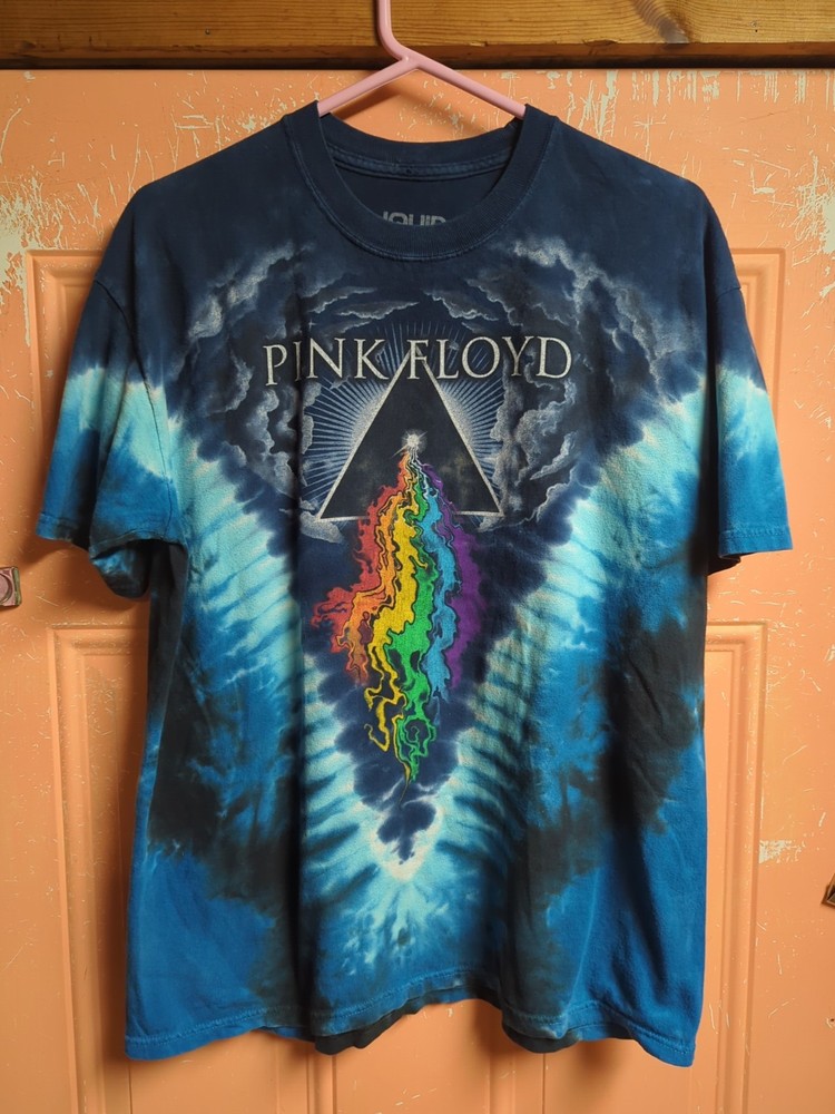 Liquid Blue Pink Floyd Graphic T-shirt Men Large Blue Tie Dye Music