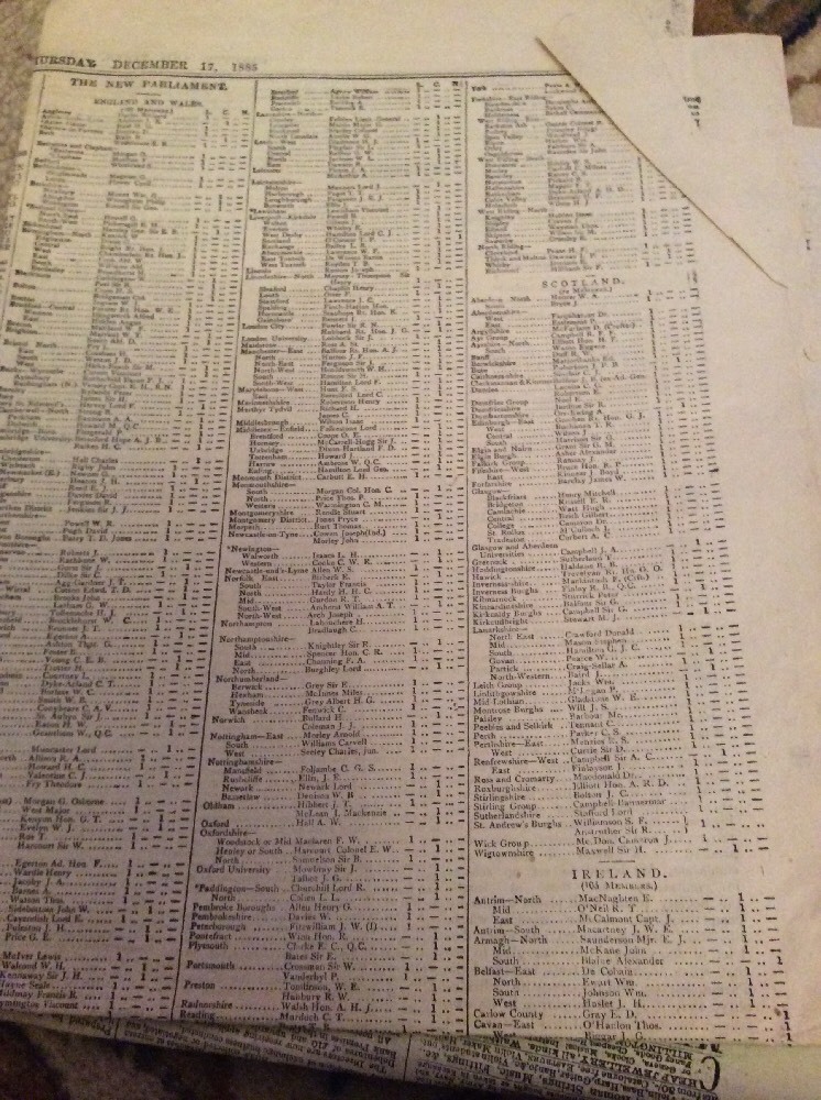 M8-3 Ephemera 1885 Article General Election Results The New Parliament