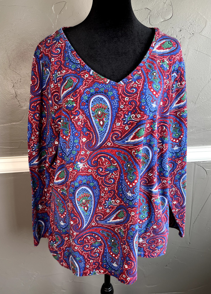 The Talbots Tee Top Women's Size 2X Multi-Color Paisley Long Sleeve