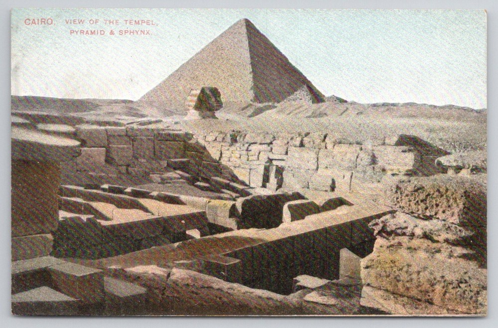 Vintage CAIRO Egypt Pyramid Sphinx Temple Postcard Lichtenstern & Harari
