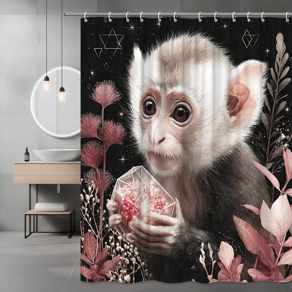 Monkey Shower Curtain Pink Floral Fantasy Graphic Print