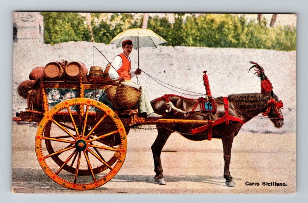 Italy- Sicily Decorated Wine Cart With Driver Souvenir Postal Vintage Postcard