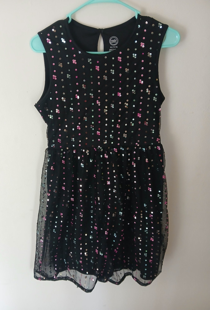 Wonder Nation Girls Fit & Flare Black Sequin Sleeveless Party Dress XL 14-16