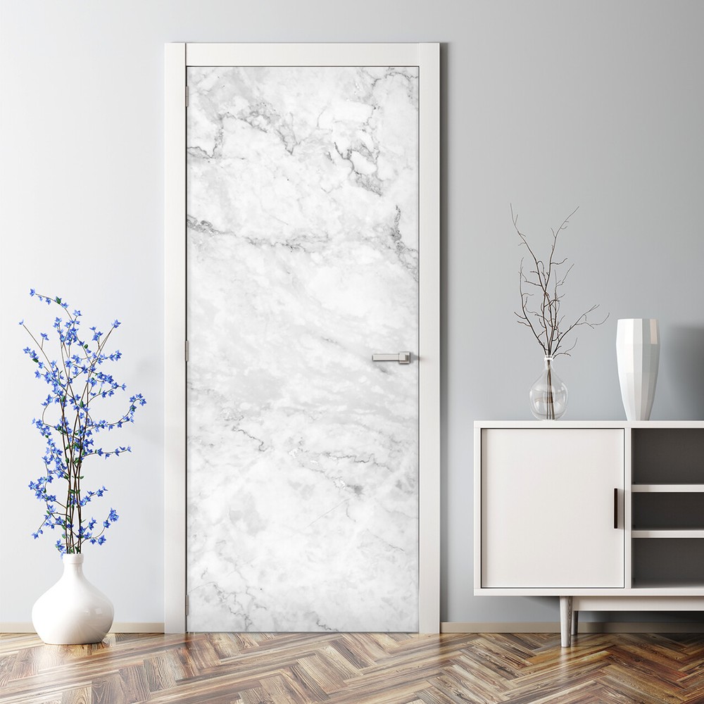 White Marble Bubble-Free Self-Adhesive Door Sticker with Stone Texture Pattern