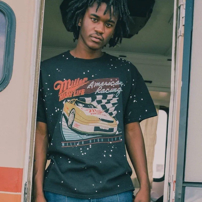 Junk Food Miller High Life Racing Graphic T-Shirt Black Short Sleeve