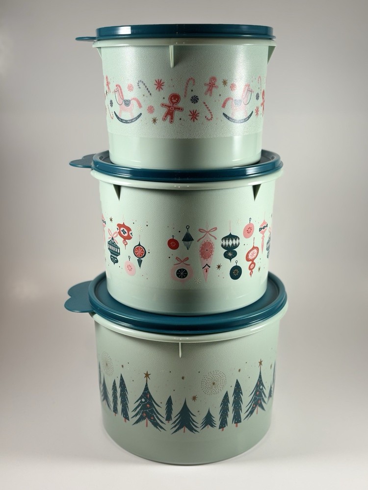 Limited Edition Tupperware Christmas Holiday One Touch Stacking Canister Set New