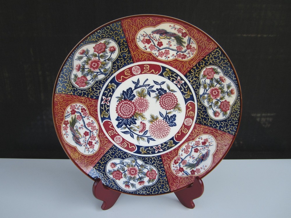 Japanese Imari Arita Porcelain Charger Plate Blue Red Flowers & Birds 12,5