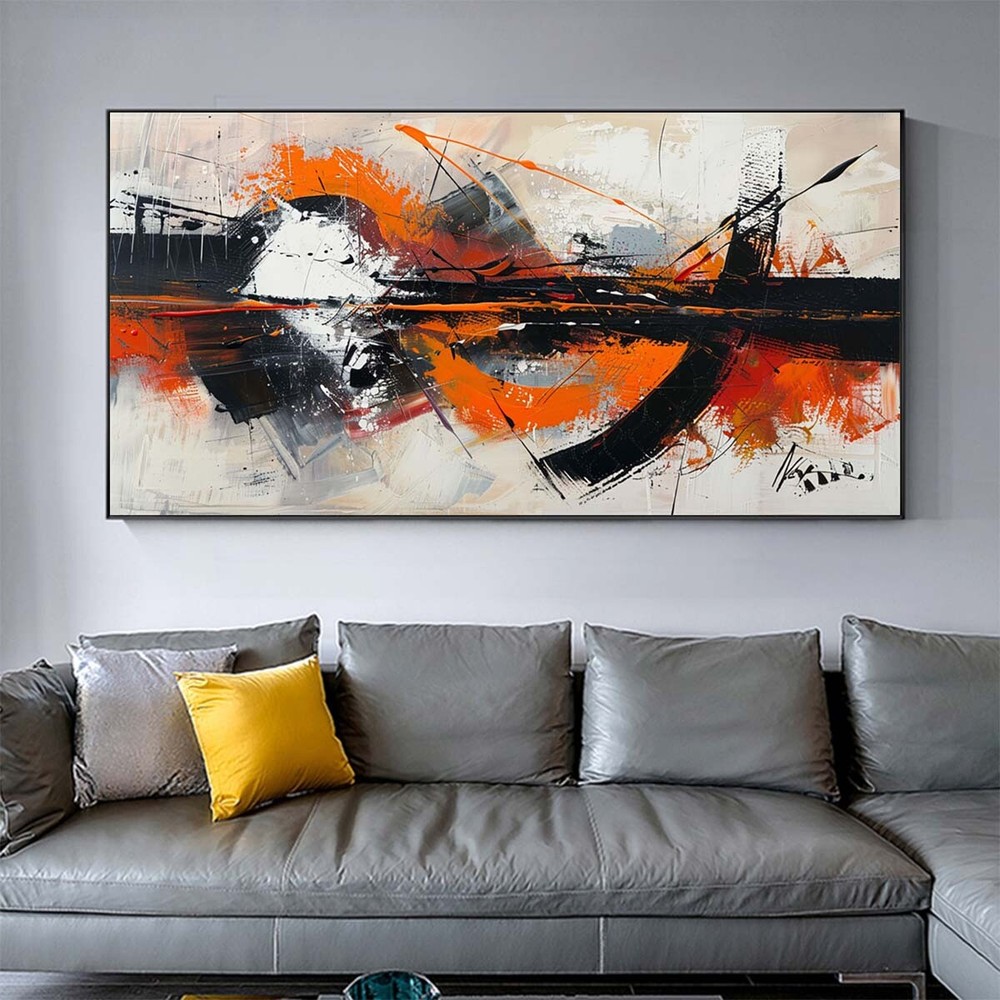 Black Handpainted Abstract Oil Painting On Canvas Wall Art Pictures Home 27*54in