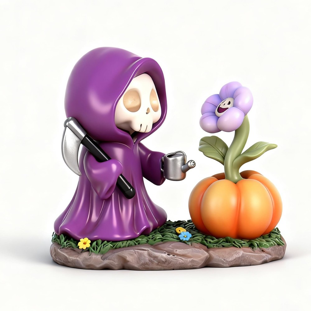 Gothic Decor Grim Reaper Statue with Skull Pumpkin Gifts for Gothic Lovers, L...