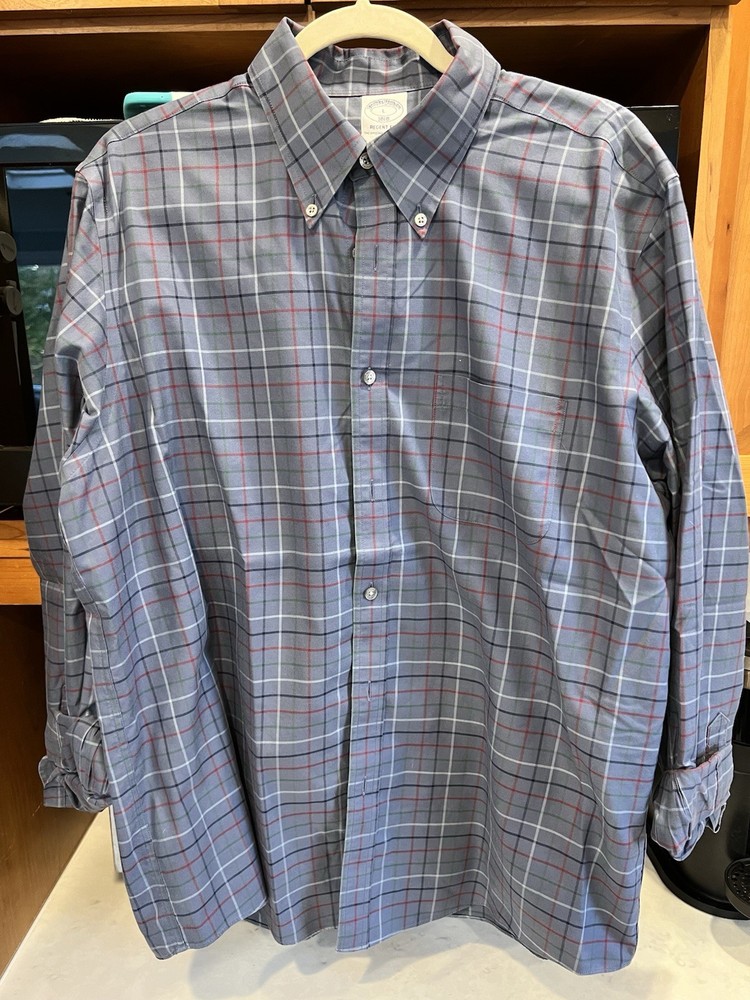 Brooks Brothers 1818 Regent Fit L Non-Iron Cotton Twill Plaid Button-Down LS