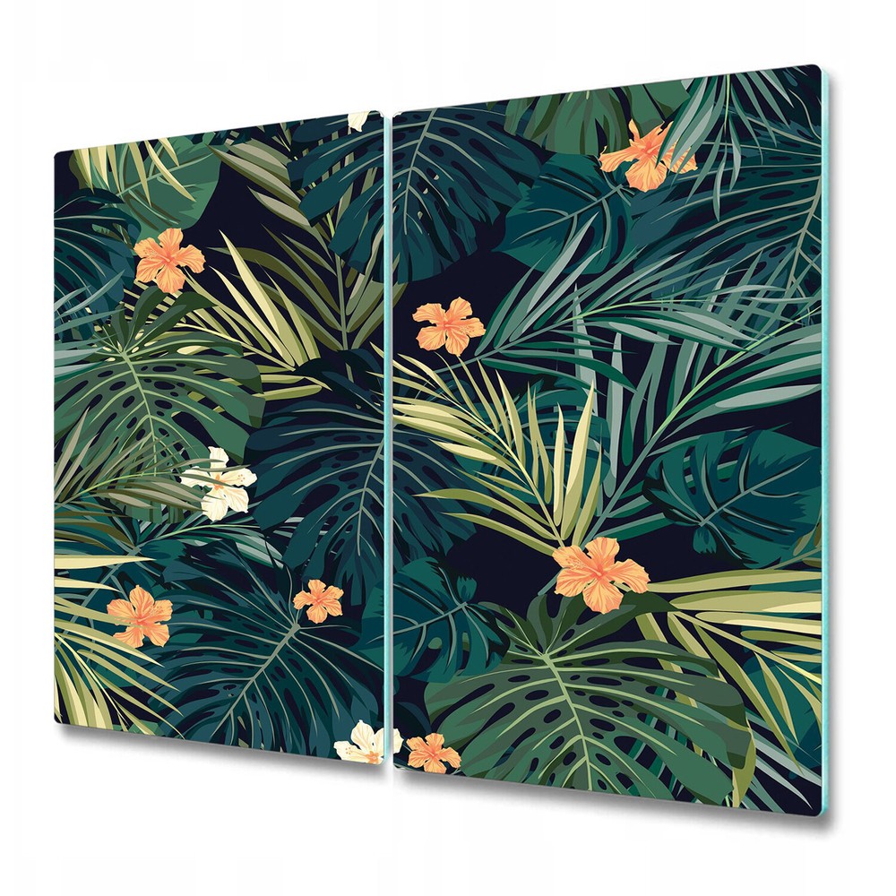 Glass Worktop Saver Kitchen Dark tropical Exotic flowers and leaves art 2x30x52