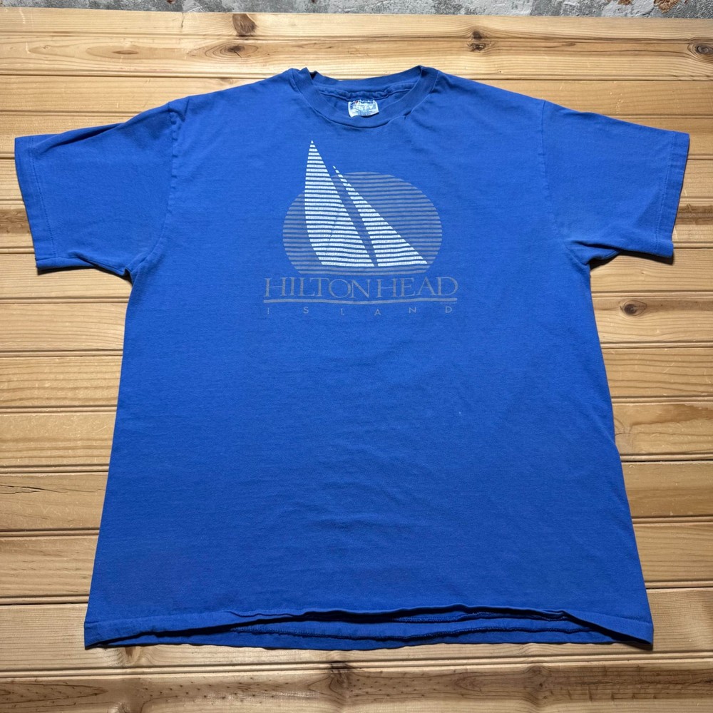 Vintage 90s Hanes Hilton Head Island Sailboat Graphic Souvenir T-Shirt USA Large