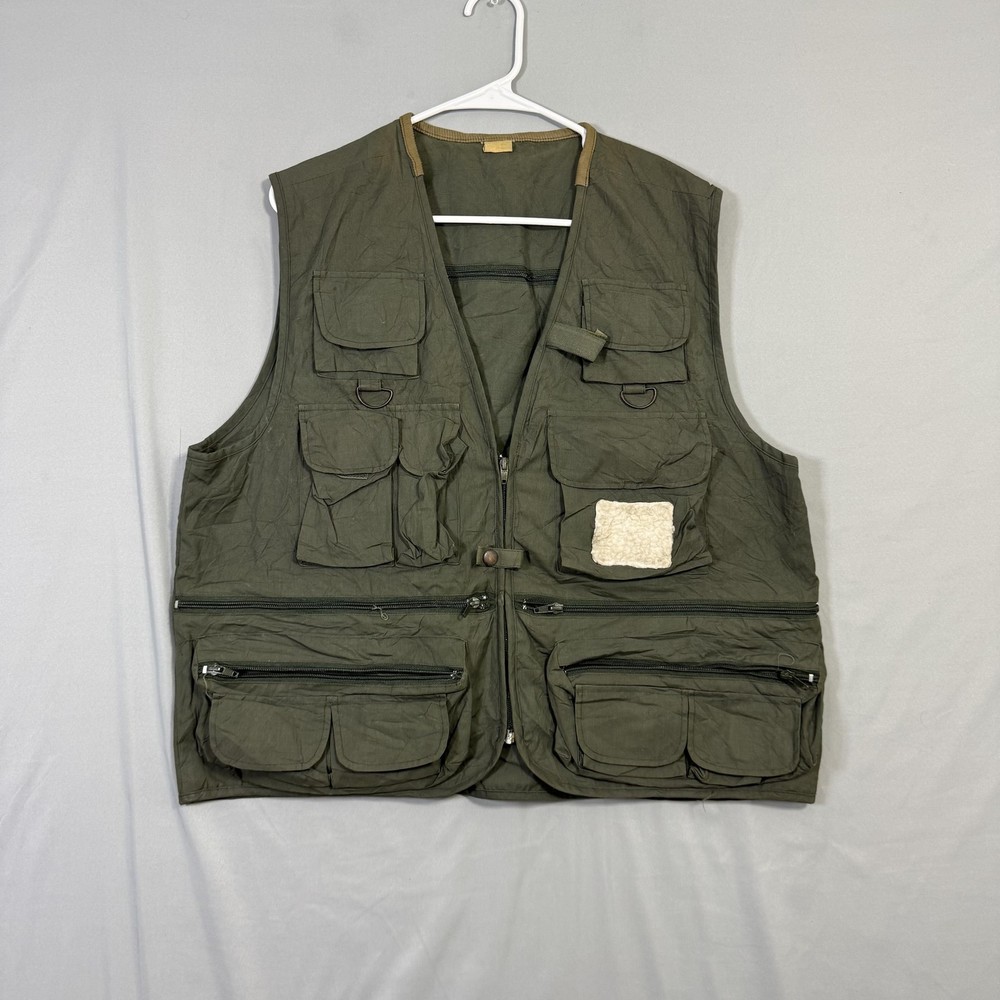 Vintage Fishing Vest Mens XL Dark Green Multi Pocket Outdoor Utility Jacket 90s