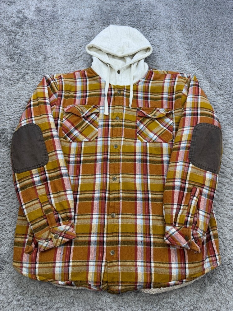 Legendary Whitetails Jacket Mens 2XLT Tall Plaid Flannel Hooded Sherpa Lined