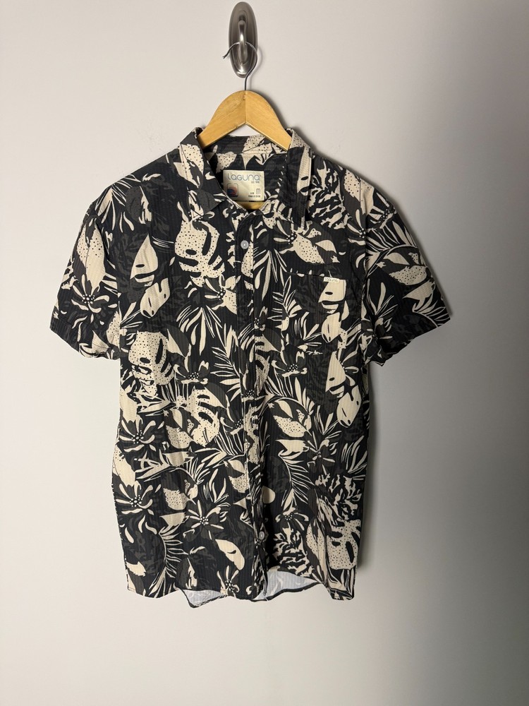 Matt Rider Laguna Beach Shirt Mens M Gray Floral Hawaiian Short Sleeve Button