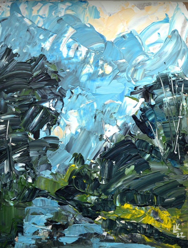 Contemporary Nature Inspired Painting Vibrant Trees Sky With Bold Brushwork