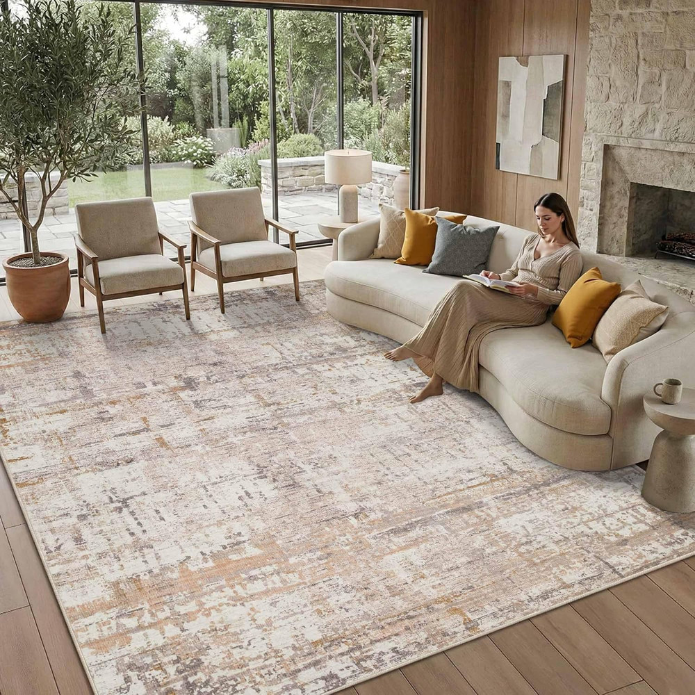 8X10 Modern Abstract Area Rugs,Large Soft Rugs for Living Room,Neutral Washable