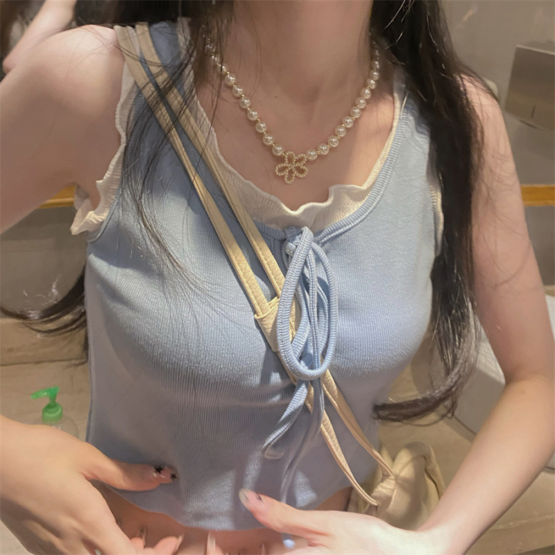Women's Top Summer Halter Wear Top Design Short Vest with Sleeveless T-shirt