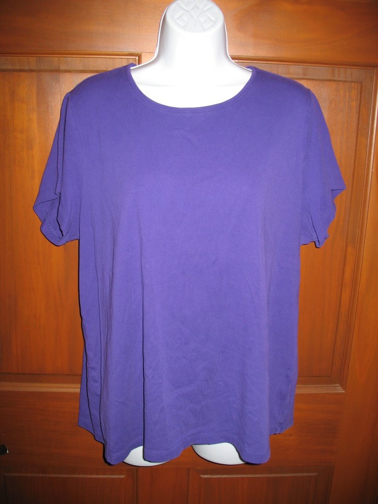St Johns Bay Short Sleeve Tee Shirt Sz 1X Purple Crew Neck 100% Cotton Womens